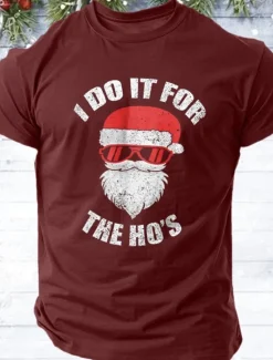 Sale OUKU Christmas Men's Santa Claus funny christmas T Shirt 100% Cotton Short Sleeve Graphic Shirt Black Wine Red Comfortable Tee Vacation Street Fashion Designer Clothing