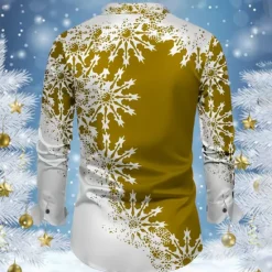 Sale OUKU Christmas Men's Snowflake Satin Shirt Dress Shirt Button Up Shirt Long Sleeve Casual Vacation Party Evening Wear Dailywear Summer Spring Fall Collared Shirts 3D Print Yellow Red Blue Purple Green