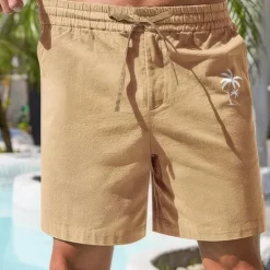 Online OUKU Coconut Tree Men's Cotton Linen Shorts Summer Hawaiian Shorts Beach Shorts Print Drawstring Elastic Waist Breathable Soft 10% Linen Shorts Casual Daily Holiday Streetwear
