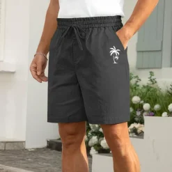 Online OUKU Coconut Tree Men's Cotton Linen Shorts Summer Hawaiian Shorts Beach Shorts Print Drawstring Elastic Waist Breathable Soft 10% Linen Shorts Casual Daily Holiday Streetwear