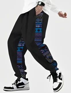 Hot OUKU Color Block Geometry Ethnic Vintage Men's 3D Print Sweatpants Joggers Pants Trousers Outdoor Street Casual Daily Polyester Yellow Red Blue S M L Mid Waist Elasticity Pants