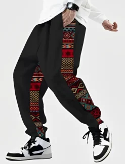 Hot OUKU Color Block Geometry Ethnic Vintage Men's 3D Print Sweatpants Joggers Pants Trousers Outdoor Street Casual Daily Polyester Yellow Red Blue S M L Mid Waist Elasticity Pants