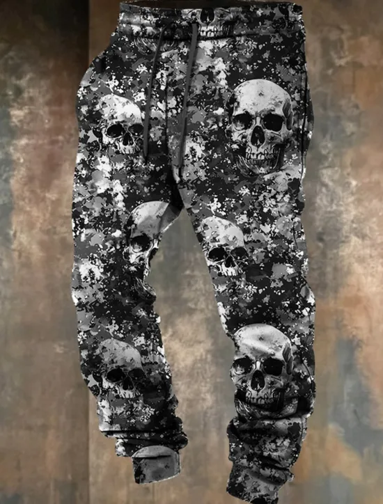 Sale OUKU Cool Skulls Camo Punk 3D Print Men's Side Pockets Elastic Drawstring Design Sweatpants Joggers Pants Trousers Outdoor Sports & Outdoor Street Polyester Blue Brown Green S