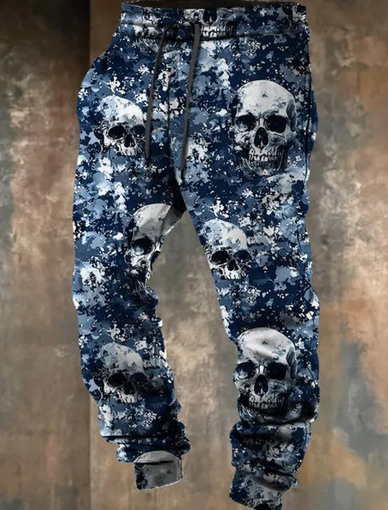 Sale OUKU Cool Skulls Camo Punk 3D Print Men's Side Pockets Elastic Drawstring Design Sweatpants Joggers Pants Trousers Outdoor Sports & Outdoor Street Polyester Blue Brown Green S