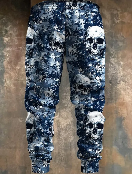Sale OUKU Cool Skulls Camo Punk 3D Print Men's Side Pockets Elastic Drawstring Design Sweatpants Joggers Pants Trousers Outdoor Sports & Outdoor Street Polyester Blue Brown Green S
