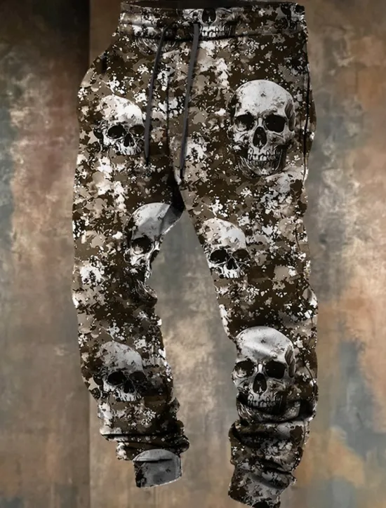 Sale OUKU Cool Skulls Camo Punk 3D Print Men's Side Pockets Elastic Drawstring Design Sweatpants Joggers Pants Trousers Outdoor Sports & Outdoor Street Polyester Blue Brown Green S