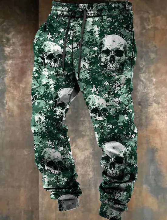 Sale OUKU Cool Skulls Camo Punk 3D Print Men's Side Pockets Elastic Drawstring Design Sweatpants Joggers Pants Trousers Outdoor Sports & Outdoor Street Polyester Blue Brown Green S