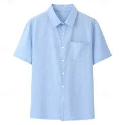 Clearance OUKU Cotton And Linen Classic Men's Shirt Linen Shirt Summer Shirt Beach Shirt Button Up Shirt Black White Blue Short Sleeve Plain Turndown Summer Vacation Holiday Clothing Apparel
