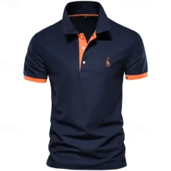 Hot OUKU Cotton Men's Polos Giraffe Embroidery Short Sleeve Polo Shirts for Men High Quality Brand Design Polos Men Clothing