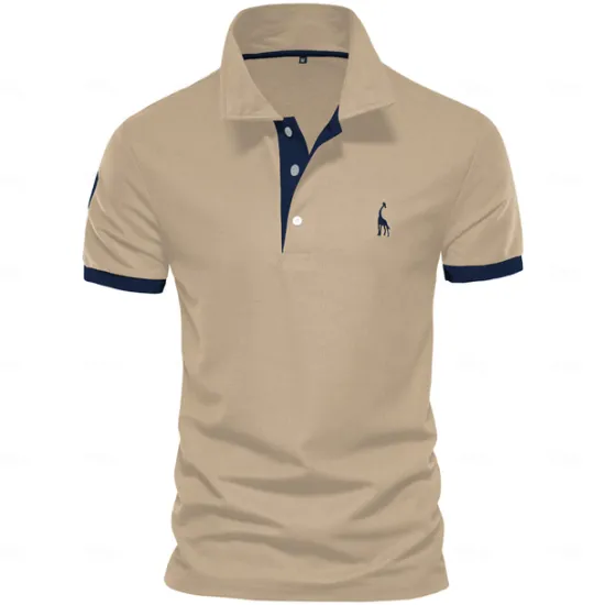 Hot OUKU Cotton Men's Polos Giraffe Embroidery Short Sleeve Polo Shirts for Men High Quality Brand Design Polos Men Clothing