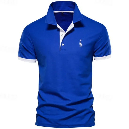Hot OUKU Cotton Men's Polos Giraffe Embroidery Short Sleeve Polo Shirts for Men High Quality Brand Design Polos Men Clothing