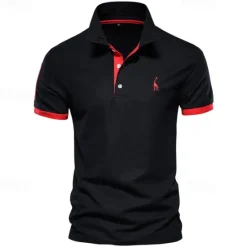 Hot OUKU Cotton Men's Polos Giraffe Embroidery Short Sleeve Polo Shirts for Men High Quality Brand Design Polos Men Clothing