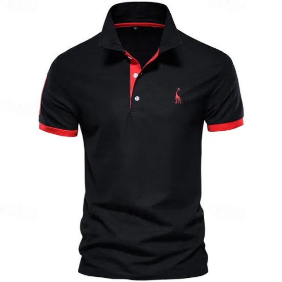 Hot OUKU Cotton Men's Polos Giraffe Embroidery Short Sleeve Polo Shirts for Men High Quality Brand Design Polos Men Clothing