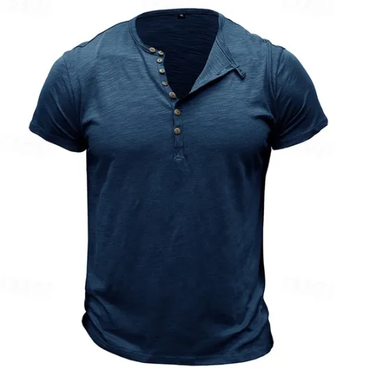Clearance OUKU 100%Cotton Men's T Shirt Henley Shirt Tee Short Sleeve Shirt Tee Top Plain Vintage Designer Basic Button Up Henley Vacation Street Casual Daily Spring Summer Black White Light Green Henley T-Shirt