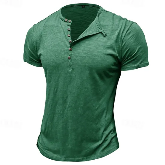 Clearance OUKU 100%Cotton Men's T Shirt Henley Shirt Tee Short Sleeve Shirt Tee Top Plain Vintage Designer Basic Button Up Henley Vacation Street Casual Daily Spring Summer Black White Light Green Henley T-Shirt