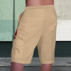 New OUKU Cross Print Men's Shorts Summer Vintage Shorts Casual Shorts Side Pockets Drawstring Elastic Waist Breathable Soft Short Daily Holiday Bottoms Khaki