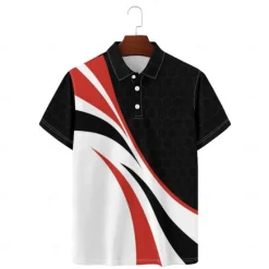 Discount OUKU 3D Line Men's Casual Print Polo Set Casual Daily Wear 95% Polyester 5% Spandex Short Sleeve Turndown Polo Shirts Spring & Summer S M L Micro-elastic Lapel Polo White