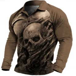 Discount OUKU Day of the Dead Men's Dark Polo Shirts Short Sleeve Polo Shirts Turndown Sportswear Abstract Casual Outdoor Street Daily Holiday 3D Print Spring & Summer Black Khaki Gray