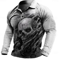Discount OUKU Day of the Dead Men's Dark Polo Shirts Short Sleeve Polo Shirts Turndown Sportswear Abstract Casual Outdoor Street Daily Holiday 3D Print Spring & Summer Black Khaki Gray