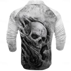 Discount OUKU Day of the Dead Men's Dark Polo Shirts Short Sleeve Polo Shirts Turndown Sportswear Abstract Casual Outdoor Street Daily Holiday 3D Print Spring & Summer Black Khaki Gray