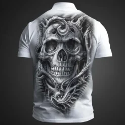 Best OUKU Day of the Dead Men's Polo Shirts Golf Shirt Short Sleeve Polo Shirts Collared Shirts Casual Horror Streetwear Festival Wear Party Outfits 3D Print Buttons Summer Spring Fall Black White Brown