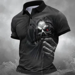 Clearance OUKU Day of the Dead Men's Skull Polo Shirts Golf Shirt Short Sleeve Polo Shirts Collared Shirts Horror Streetwear Festival Wear Party Outfits 3D Print Buttons Summer Spring Black