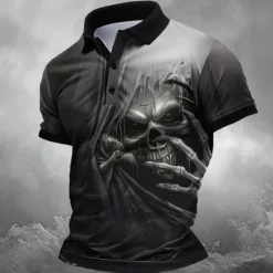 Clearance OUKU Day of the Dead Men's Skull Polo Shirts Golf Shirt Short Sleeve Polo Shirts Collared Shirts Horror Streetwear Festival Wear Party Outfits 3D Print Buttons Summer Spring Black