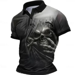 Clearance OUKU Day of the Dead Men's Skull Polo Shirts Golf Shirt Short Sleeve Polo Shirts Collared Shirts Horror Streetwear Festival Wear Party Outfits 3D Print Buttons Summer Spring Black