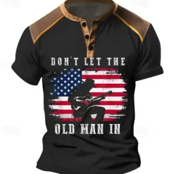 Discount OUKU Don't Let the Old Man In American US Flag Men's Street Style 3D Print T shirt Tee Henley Shirt Sports Outdoor Holiday Going out T shirt Black Army Green Dark Blue Short Sleeve Henley Shirt Summer