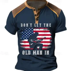 Discount OUKU Don't Let the Old Man In American US Flag Men's Street Style 3D Print T shirt Tee Henley Shirt Sports Outdoor Holiday Going out T shirt Black Army Green Dark Blue Short Sleeve Henley Shirt Summer