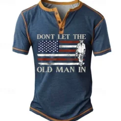 Online OUKU Dont Let the Old Man In American Flag Men's Retro Vintage Casual 3D Print T shirt Tee Henley Shirt Sports Outdoor Holiday Going out T shirt Black Army Green Dark Blue Short Sleeve Henley Shirt Summer