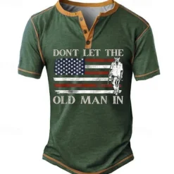 Online OUKU Dont Let the Old Man In American Flag Men's Retro Vintage Casual 3D Print T shirt Tee Henley Shirt Sports Outdoor Holiday Going out T shirt Black Army Green Dark Blue Short Sleeve Henley Shirt Summer