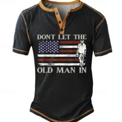 Online OUKU Dont Let the Old Man In American Flag Men's Retro Vintage Casual 3D Print T shirt Tee Henley Shirt Sports Outdoor Holiday Going out T shirt Black Army Green Dark Blue Short Sleeve Henley Shirt Summer