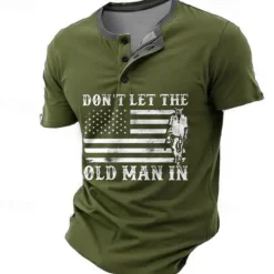 Outlet OUKU DON'T THE OLD MAN IN US FLAG Patriot Men's Retro 3D Print Henley Shirt Casual Daily T shirt Black Blue Green Short Sleeve Henley Shirt Summer Clothing Apparel S M L XL 2XL 3XL