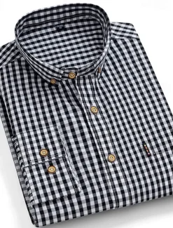 Clearance OUKU Dress Shirt Button Down Shirt Oxford Shirt Stripes and Plaid Wedding Office & Career Black Red Blue Long Sleeve Turndown Spring & Fall Clothing Apparel