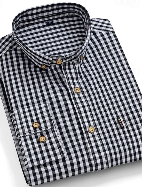 Clearance OUKU Dress Shirt Button Down Shirt Oxford Shirt Stripes and Plaid Wedding Office & Career Black Red Blue Long Sleeve Turndown Spring & Fall Clothing Apparel