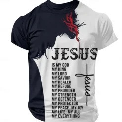 Best OUKU Easter Men's Lion Cross Jesus T Shirt Short Sleeve T shirt 3D Print Crew Neck Shirt Simple Religious Street Style Street Casual Black 1 Blue 2# Blue 1# Summer Spring Clothing Apparel S M L XL XXL XXXL