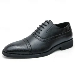 OUKU Elegant Brown Faux Leather Dress Shoes with Brogue Detailing for Professional and Business Settings