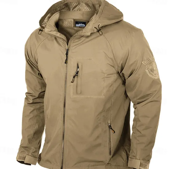 OUKU Embroidered Casual Men's Lightweight Waterproof Hooded Rain Jacket Outdoor Raincoat Shell Jacket for Hiking Travel