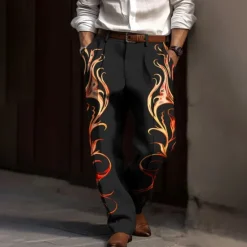 Discount OUKU Floral Vintage Men's 3D Print Dress Pants Pants Trousers Outdoor Street Wear to work Polyester Yellow Blue Purple S M L High Elasticity Pants