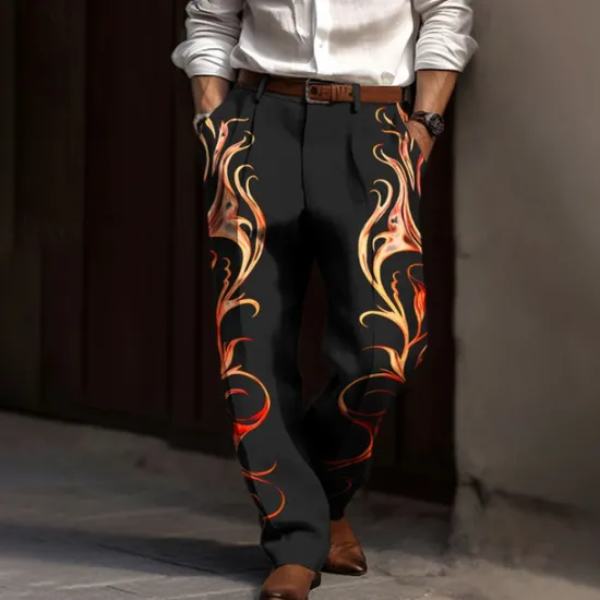 Discount OUKU Floral Vintage Men's 3D Print Dress Pants Pants Trousers Outdoor Street Wear to work Polyester Yellow Blue Purple S M L High Elasticity Pants
