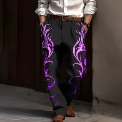 Discount OUKU Floral Vintage Men's 3D Print Dress Pants Pants Trousers Outdoor Street Wear to work Polyester Yellow Blue Purple S M L High Elasticity Pants