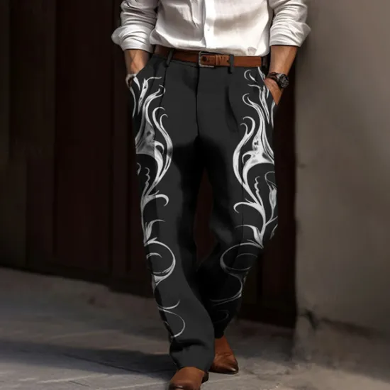 Discount OUKU Floral Vintage Men's 3D Print Dress Pants Pants Trousers Outdoor Street Wear to work Polyester Yellow Blue Purple S M L High Elasticity Pants