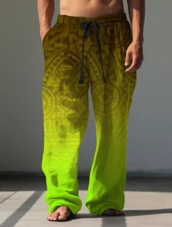 Best OUKU Gradient Bandana Print Vintage Men's 3D Print Pants Trousers Outdoor Street Going out Polyester Blue Purple Orange S M L Mid Waist Elasticity Pants