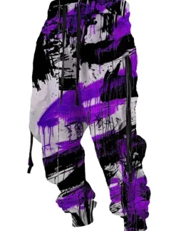 Discount OUKU Graffiti Abstract Men's 3D Print Sweatpants Joggers Pants Trousers Outdoor Street Casual Daily Polyester Red Blue Purple S M L Mid Waist Elasticity Pants