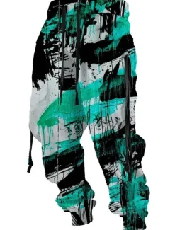 Discount OUKU Graffiti Abstract Men's 3D Print Sweatpants Joggers Pants Trousers Outdoor Street Casual Daily Polyester Red Blue Purple S M L Mid Waist Elasticity Pants
