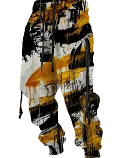 Discount OUKU Graffiti Abstract Men's 3D Print Sweatpants Joggers Pants Trousers Outdoor Street Casual Daily Polyester Red Blue Purple S M L Mid Waist Elasticity Pants