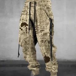 Discount OUKU Graffiti Compass Vintage Men's 3D Print Sweatpants Joggers Pants Trousers Outdoor Street Casual Daily Polyester Blue Green Khaki S M L Mid Waist Elasticity Pants