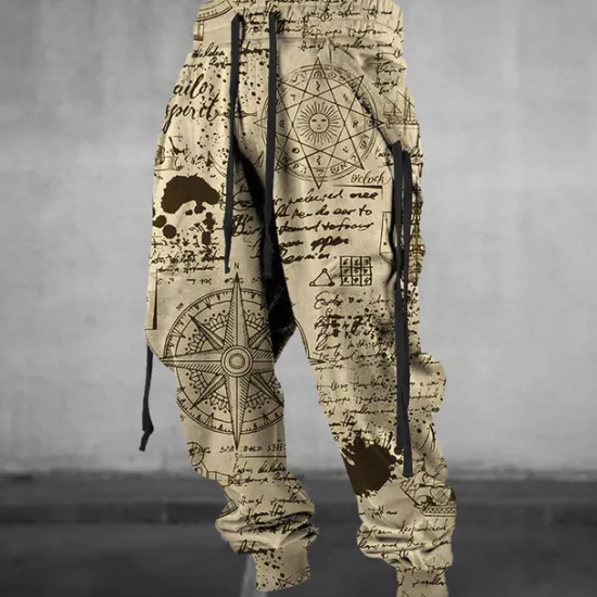Discount OUKU Graffiti Compass Vintage Men's 3D Print Sweatpants Joggers Pants Trousers Outdoor Street Casual Daily Polyester Blue Green Khaki S M L Mid Waist Elasticity Pants