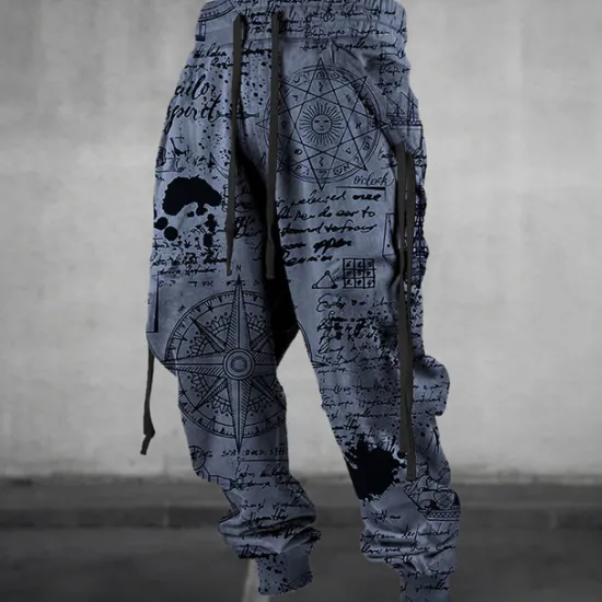 Discount OUKU Graffiti Compass Vintage Men's 3D Print Sweatpants Joggers Pants Trousers Outdoor Street Casual Daily Polyester Blue Green Khaki S M L Mid Waist Elasticity Pants